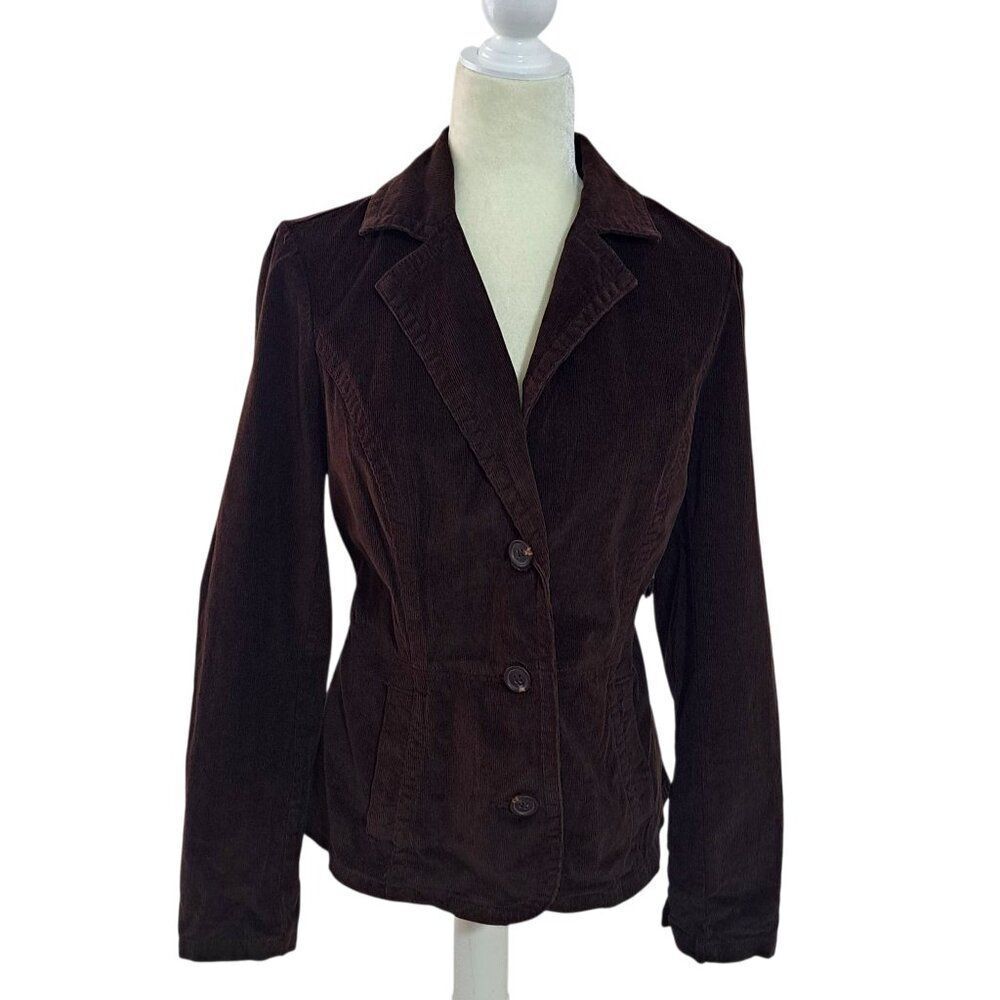 St John's Bay Women's Corduroy Brown Jacket 3 Bottom Business Work Wear Sz M